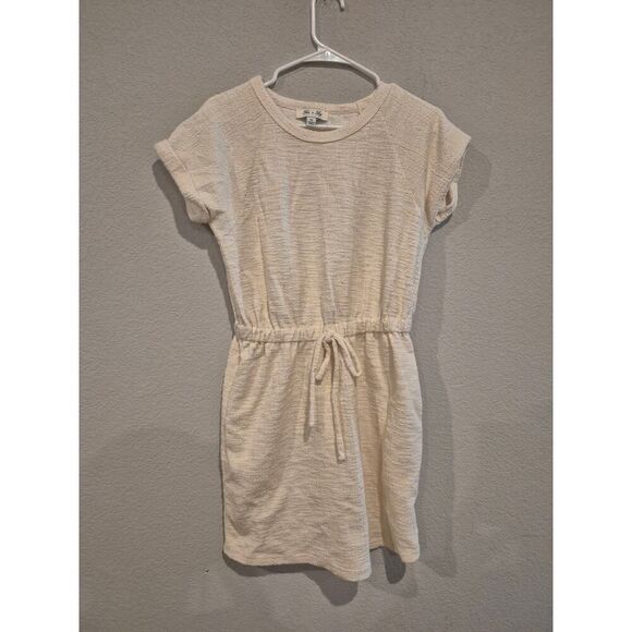 She + Sky Women's Tweedknit Short Sleeve Drawstring Mini Dress Biege M - Picture 1 of 4
